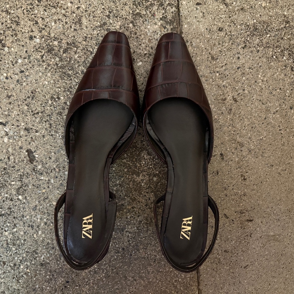 Brown croc-embossed slingback heels - Zara size 6